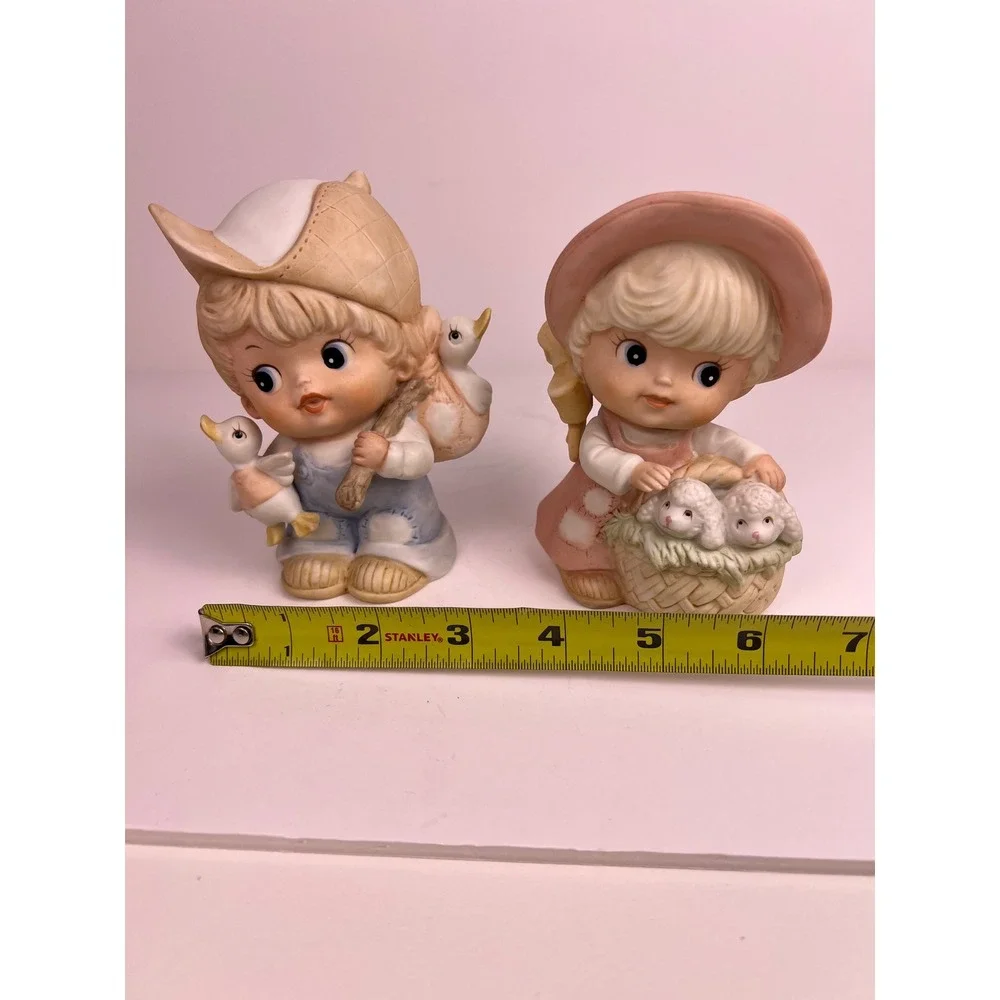 Vintage Homco Boy &‎ Girl Figurines 1418 with Lamb Sheep Ducks